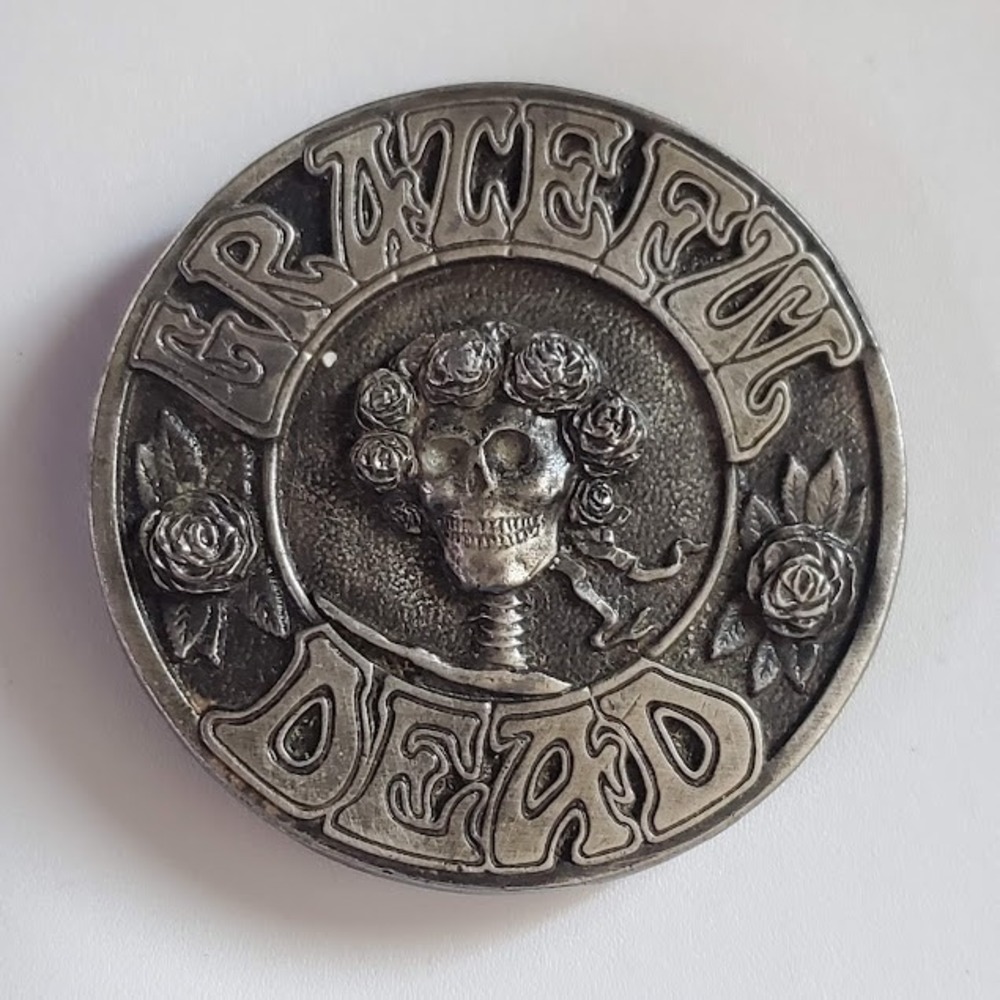 Grateful Dead Vintage 1978 Bertha Skull Roses Belt Buckle Kelly & Mouse L-200 - Picture 3 of 8
